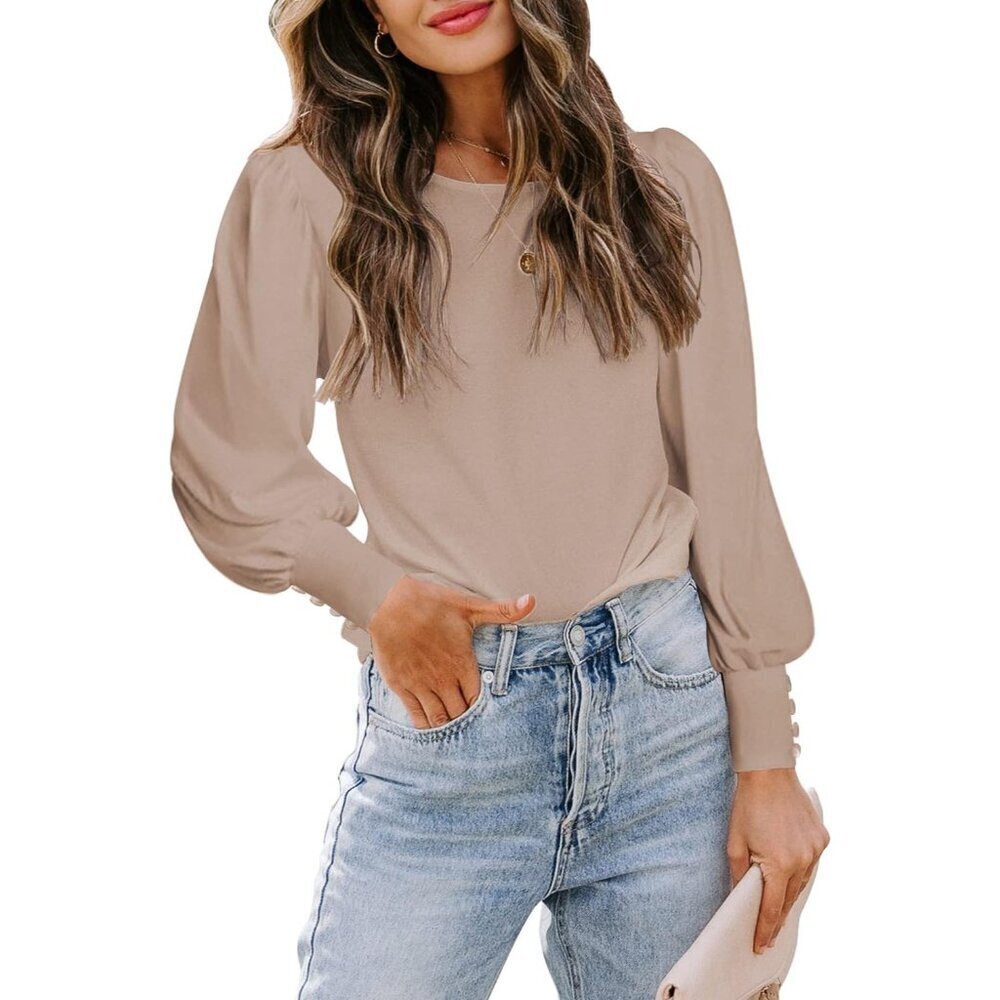 Womens Puff Sleeve Blouse Cotton Small Casual Elegant Work Everyday